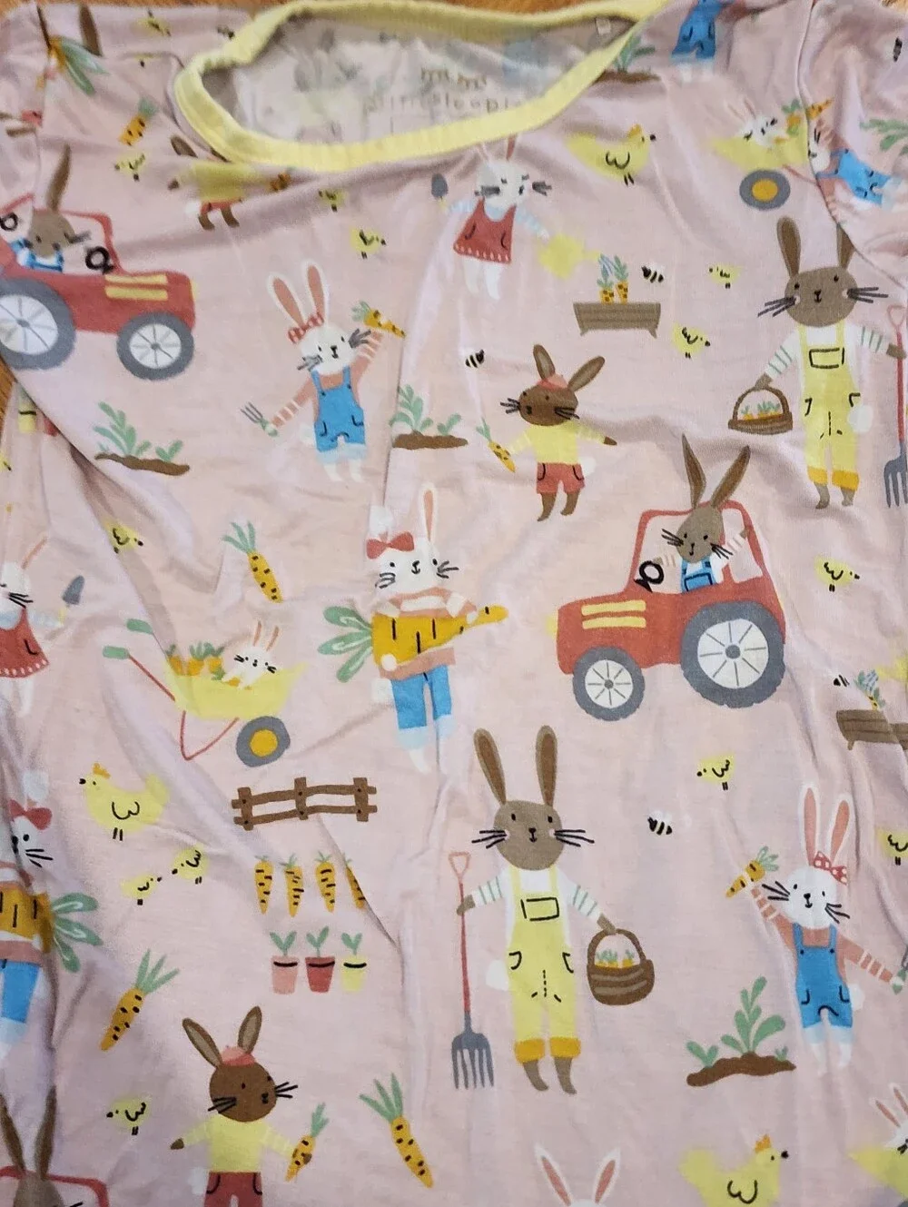 Little Sleepies Pink Bunny Garden Short Sleeve Pajama Set with Yellow Trim, 4t